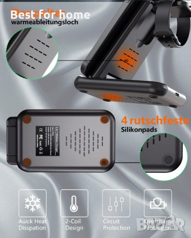 GAGBK Станция за безжично зареждане 3 в 1,съвместимо с iPhone,Apple Watch,Airpods, снимка 3 - Безжични зарядни - 41912465