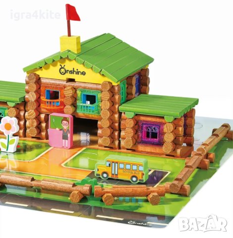 Дървено училище - къща в гората. Конструктор с 270 части Lincoln blocks, снимка 2 - Образователни игри - 42512740