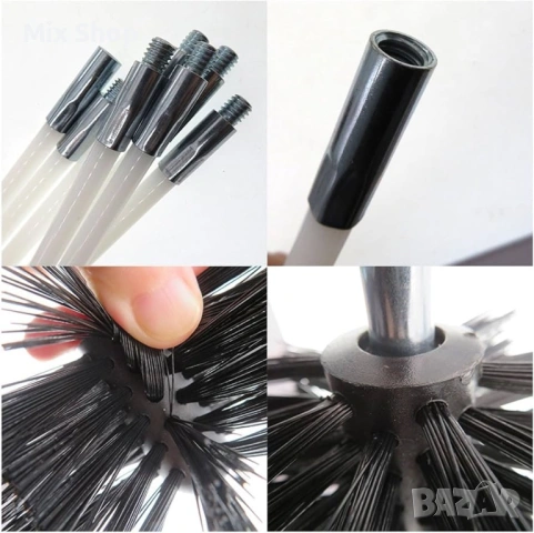 Нов Комплект за почистване на комини, 20 найлонови пръта, 2 четки, снимка 2 - Други стоки за дома - 53633203