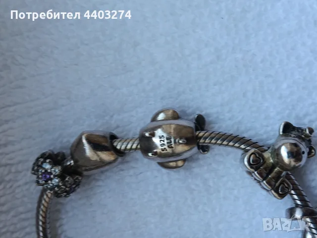 сребърна гривна pandora с 12 талисмана., снимка 5 - Гривни - 56131450