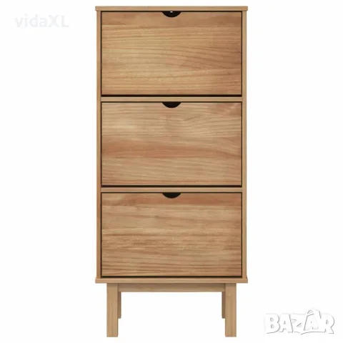 vidaXL Шкаф за обувки OTTA с 3 чекмеджета, кафяв, бор масив, снимка 4 - Шкафове - 56147273