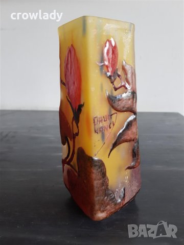 Красива ваза НАНСИ DAUM NANCY сецесион с пеперуда реплика, снимка 9 - Вази - 40890601