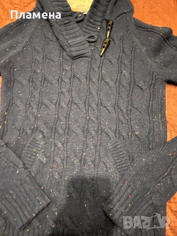 Тъмносин пуловер с качулка С Теранова , снимка 2 - Блузи с дълъг ръкав и пуловери - 52484127