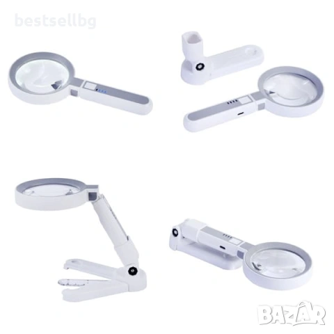 Професионална увеличителна ръчна и настолна лупа с LED осветление 4X акумулаторна USB за четене, снимка 6 - Други инструменти - 53090631