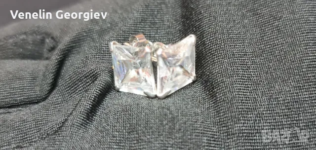 Сребърни обици с квадратни циркони, 10мм/10мм. Проба 925, снимка 10 - Обеци - 49832218