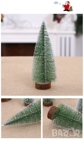 Миниатюрна декоративна изкуствена елха с поставка от дървено пънче, 30 см височина; Подходяща за дек, снимка 2 - Други стоки за дома - 52085896