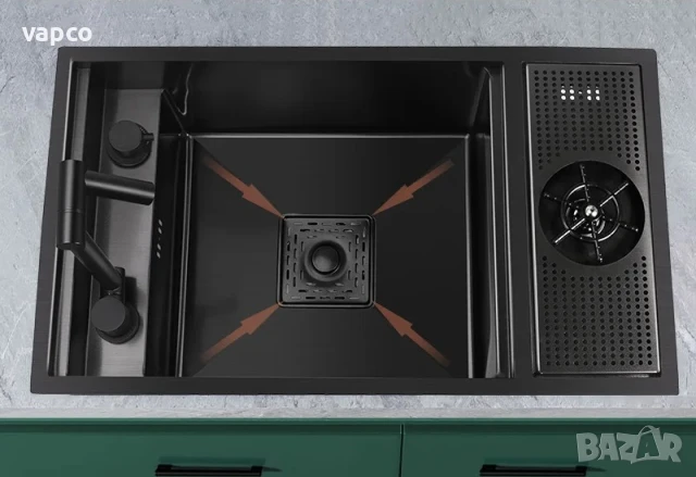 Черна мини мултифункционална кухненска мивка с капак, снимка 13 - Мивки - 51358538