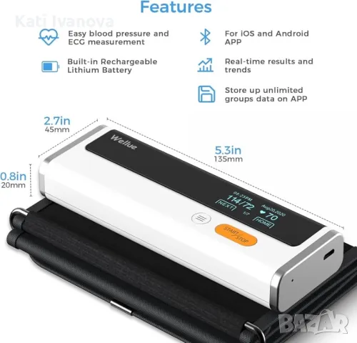 Апарат за кръвно налягане с ЕКГ функция, Bluetooth Апарат за кръвно налягане за горната част на ръка, снимка 6 - Други - 47355917