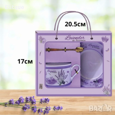 Комплект от 3 части, чашка с чинийка и лъжичка, снимка 4 - Чаши - 52897700