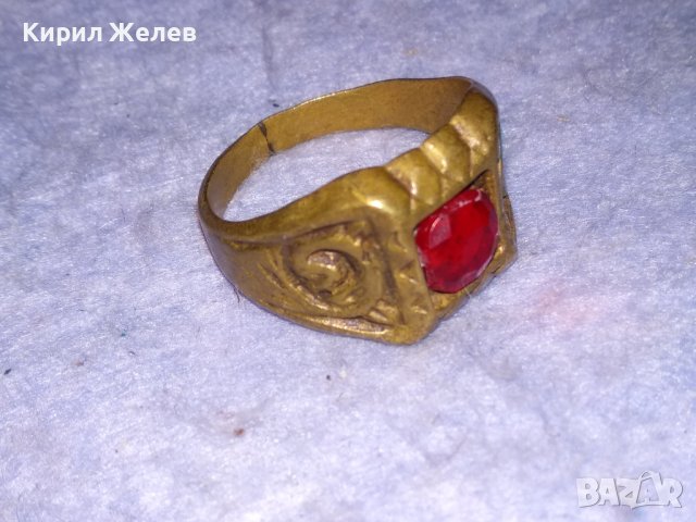 СТАРИНЕН ОРНАМЕНТИРАН БРОНЗИРАН КЛАСИЧЕСКИ РЕТРО ПРЪСТЕН с ФАСЕТИРАН КРИСТАЛ  РЪЧНА ИЗРАБОКА 29670, снимка 9 - Антикварни и старинни предмети - 40552649