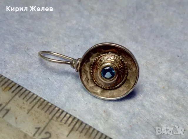 СТАРА СКЪПОЦЕННА СРЕБЪРНА ОБЕЦА СРЕБРО 925 със СИН ЦИРКОН РЪЧНА ИЗРАБОТКА с ЩЕМПЕЛ на МАЙСТОРА 43199, снимка 9 - Антикварни и старинни предмети - 49682608