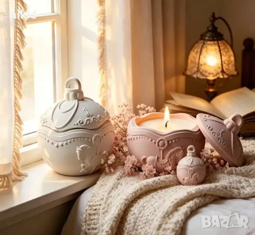 3d Коледна Топка играчка кутия 2 части с конче карусел силиконов молд форма гипс свещ смола декор, снимка 6 - Форми - 55880725