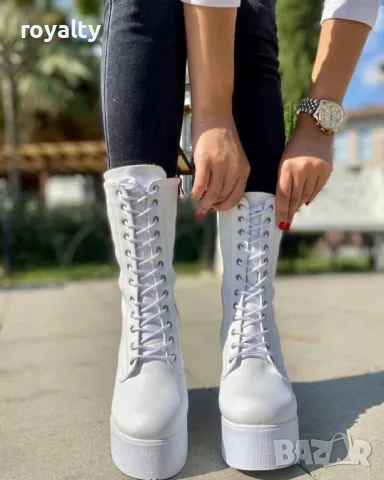 Боти на платформа - Кожа, снимка 3 - Дамски боти - 49299610