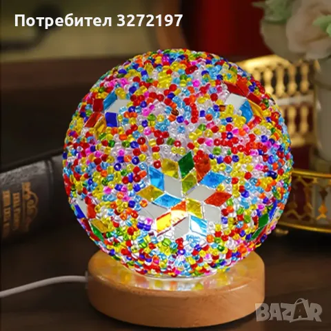 Творческа мозаечна Бохемска барокова LED настолна лампа USB Plug-in бутон, снимка 4 - Настолни лампи - 48176330