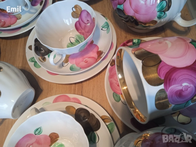 Стар Руски чаен сервиз от Дулевски Фарфор 1987г. Ръчно изработен , снимка 2 - Сервизи - 53843533