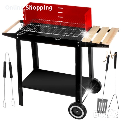 Градинско барбекю на колела, емайлирана стомана, 4 степени + Подарък 3 прибора, снимка 4 - Барбекюта - 53336542