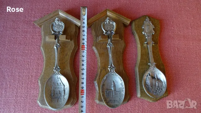 Винтидж калаени лъжици  Zinn Germany върху дървена поставка., снимка 8 - Антикварни и старинни предмети - 47284990