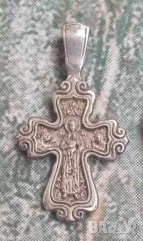 Старинен сребърен кръст Исус Христос и богородица с вързанка за да ви пазят и закрилят, снимка 2 - Други - 52949327