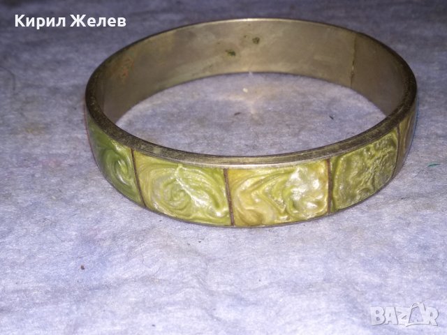 СТАРА ПОСРЕБРЕНА СТОМАНЕНА РЕТРО ГРИВНА ИНКРУСТИРАНА с РЪЧНО ШЛИФОВАН ЗЕЛЕН ЯСПИС 38319