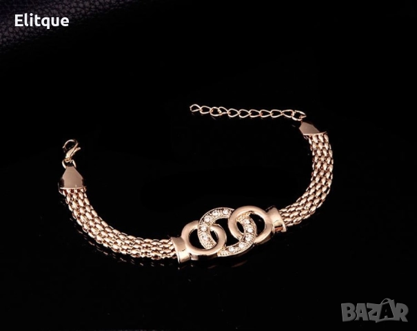 Позлатен комплект бижута от 4 броя части с преплетени рингове, снимка 2 - Бижутерийни комплекти - 52895803