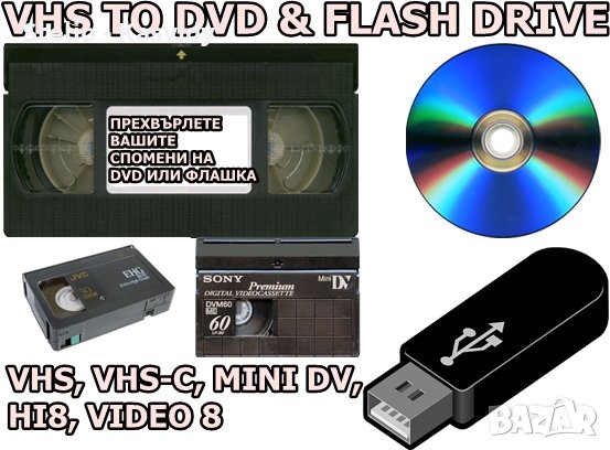 Прехвърляне от видеокасети VHS, VHS-C, Mini Dv, Hi8 и Video 8 на DVD диск, снимка 1 - Други услуги - 13074184