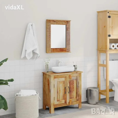 vidaXL Шкаф за баня с огледало, солидно мангово дърво, снимка 2 - Шкафове - 56146387