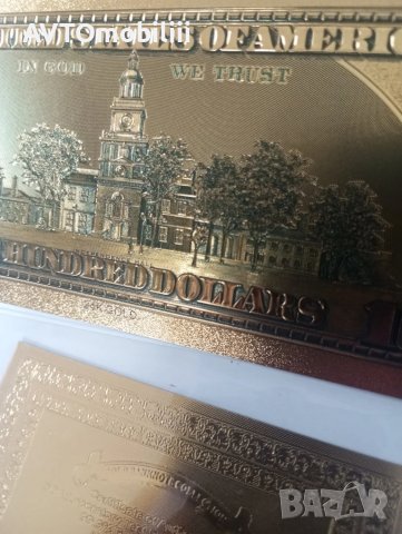 Позлатена с 24 карата злато релефна банкнота 100 долара със сертификат, снимка 10 - Нумизматика и бонистика - 51375911
