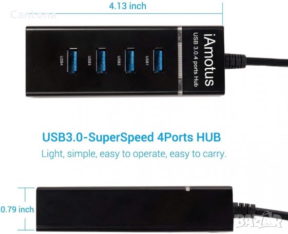 iAmotus USB хъб, 4 порта USB 3.0 Superspeed 5Gps, многопортов адаптер с LED светлина, снимка 6 - Други - 34792663