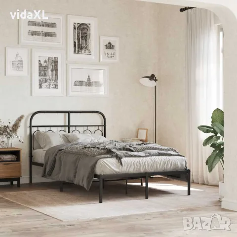 vidaXL Метална рамка за легло с горна табла, бяла, 120x200 см, снимка 2 - Спални и легла - 56147475