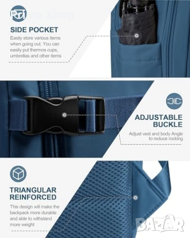 Раница за ръчен багаж livbote с вакуумна компресия и помпа, 40L, Синя, снимка 8 - Раници - 53748643