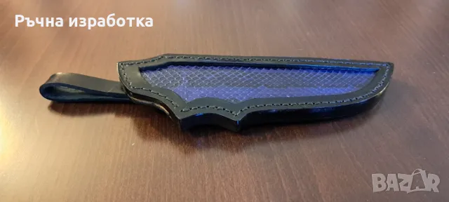 Кания естествена кожа с вложка от змийска кожа телешки бланк нож лов, снимка 13 - Ножове - 48077684