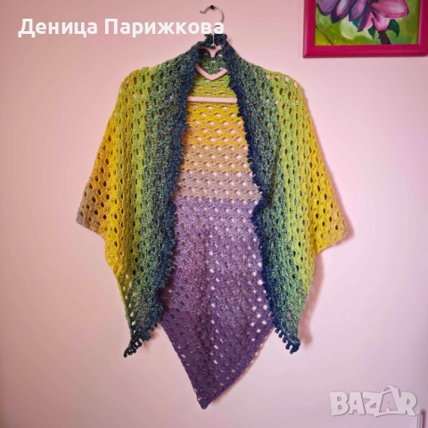 Ръчно плетен триъгълен шал наметка "Лунна нощ" , снимка 16 - Шалове - 52771222