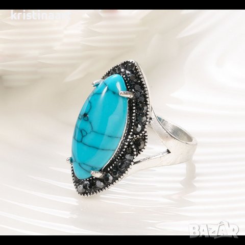 Пръстен в старинен стил с тюркоаз и марказити