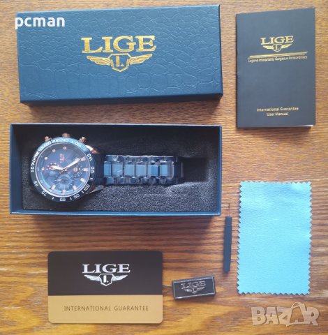 Lige Gold Blue 9982 Луксозен мъжки кварцов часовник с метална верижка, снимка 8 - Мъжки - 40194134