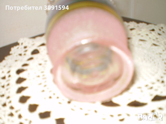 Винтидж  Стъклена Ваза розава рисувана къдраво стъкло, снимка 4 - Други ценни предмети - 41700852