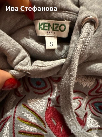 Спортна сива дамска  блуза суичър с качулка 100 % оригинална памук памучна Kenzo Кензо. , снимка 4 - Суичъри - 52565972