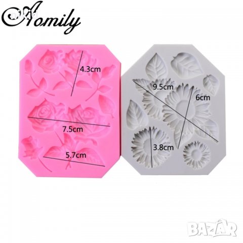 Големи рози с пъпки и листа с релеф силиконов молд  форма декорация и украса торта фондан бисквитки, снимка 6 - Форми - 19008656