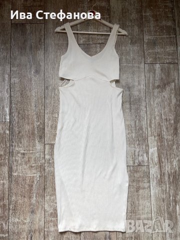 Елегантна нова ежедневна удобна бяла рокля рипс еластична рязана в талията