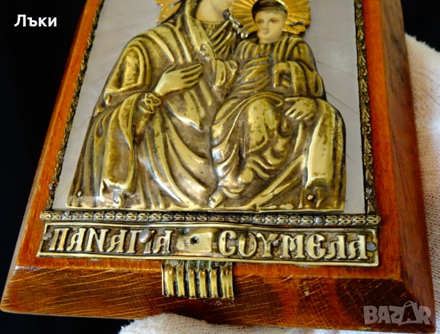Старинна икона Св.Богородица Сумела,седеф,позлата. , снимка 3 - Икони - 34806996