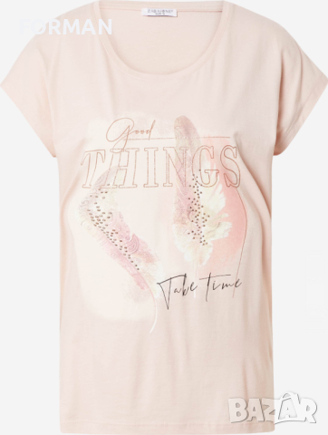 СТРАХОТНА тениска в нежен розов цвят със златист надпис и кабсички, снимка 3 - Тениски - 44816449