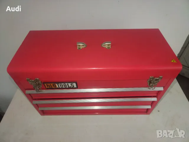Метален сандък за инструменти с три чекмеджета на релси и капак.  Внос от Германия!  Габаритни разме, снимка 11 - Куфари с инструменти - 47698398