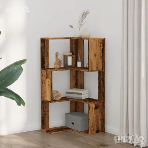 vidaXL Ъглова етажерка 3 нива старо дърво 50x50x102 см инженерно дърво, снимка 3 - Етажерки - 56148175