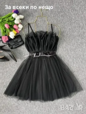 Кокетна Дамска Рокля С Тюл В Черен Цвят Код LFS352