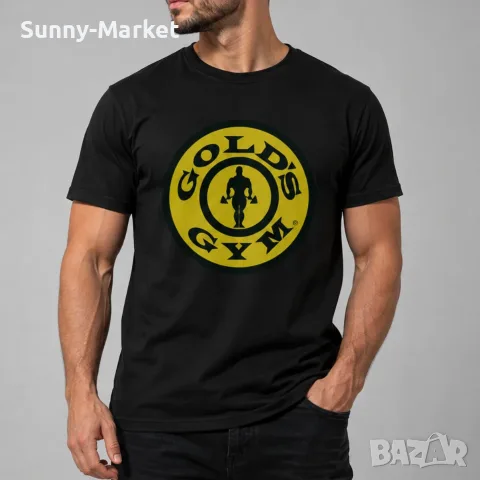 Мъжка памучна тениска за фитнес Golds Gym 