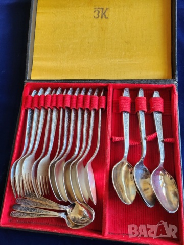 прибори от мелхиор, дълбоко послебрени, тежки, мод.Флора, СССР, 24 бр.