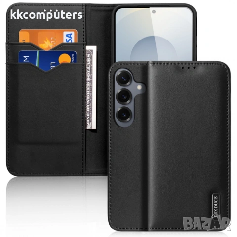 DUX DUCIS Hivo Кожен Калъф за Samsung S26+ - Кравешка кожа, RFID защита, Портфейл, Стойка