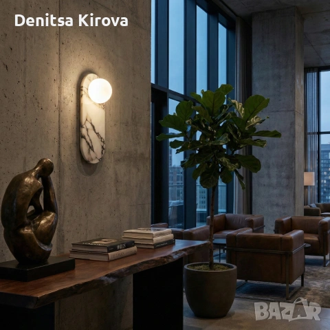 Дизайнерски стенен аплик – мрамор | W12 × H35 см | G4 | Чисто нов, снимка 4 - Лампи за стена - 53330877