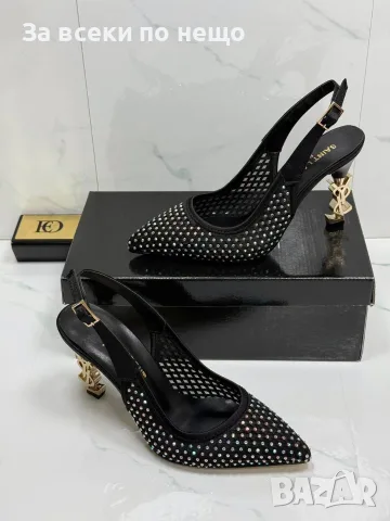 Yves Saint Laurent Елегантни Черни Дамски Обувки С Ток И Кристали Код SEM-377