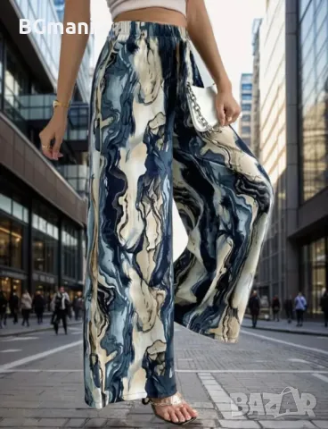 Дамски летен цветен панталон с широки крачоли размер Л