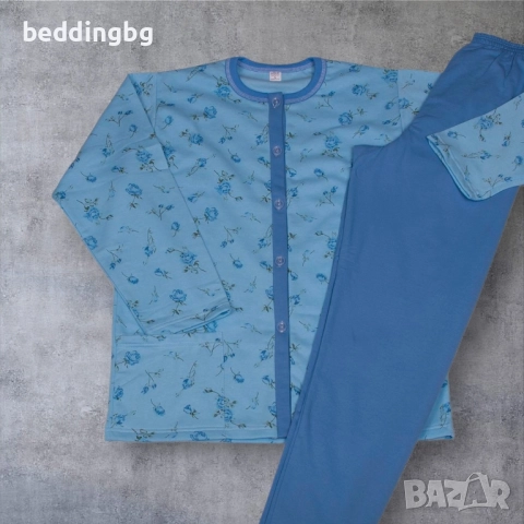 Удобна и Топла Дамска Пижама (100% Памук, Лека Вата) с Копчета - БГ Производство! Размери M-3XL, снимка 5 - Пижами - 52104122